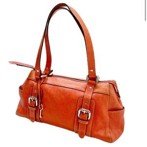 Fossil Orange Shoulder Bag with Leather Straps and Silver Buckles